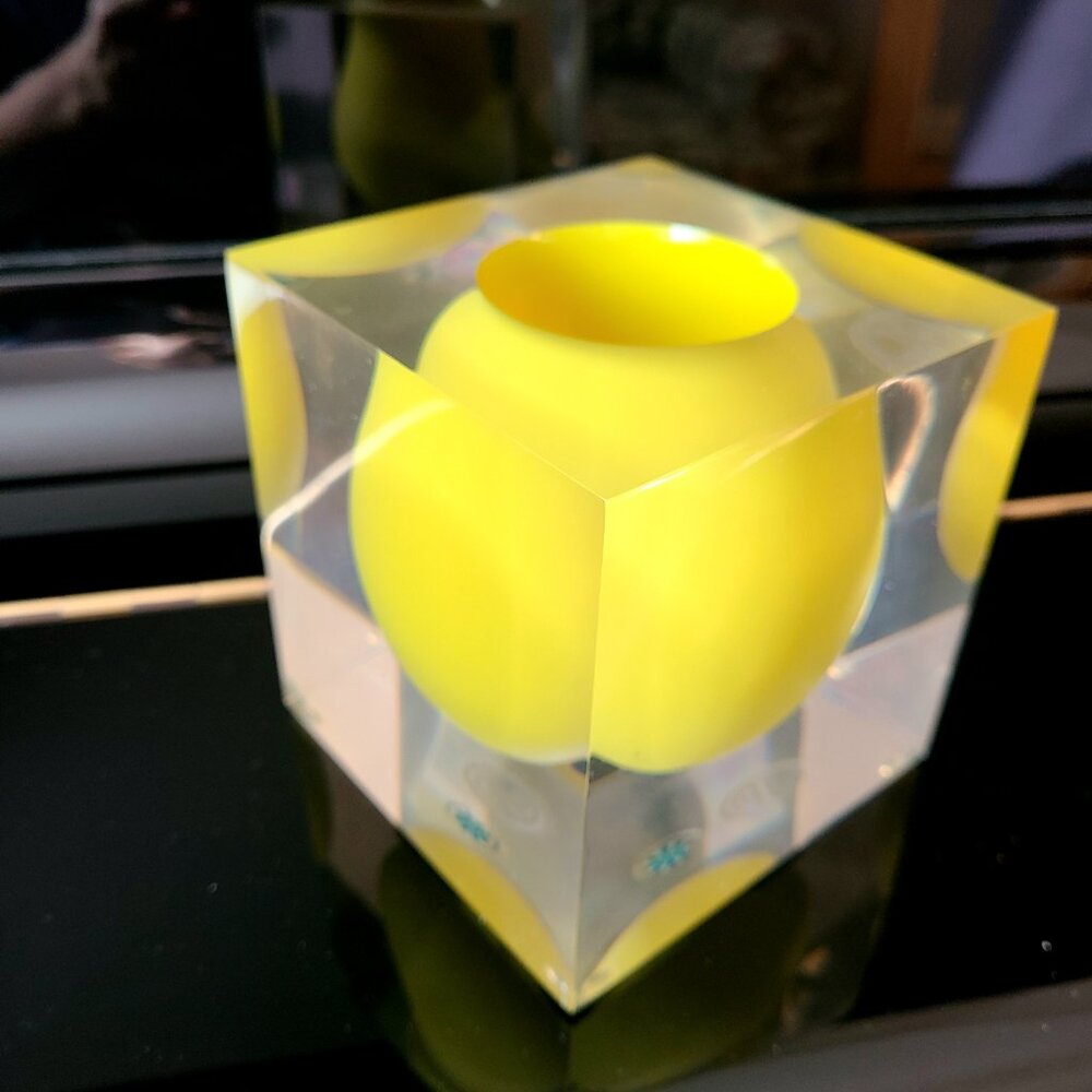 Jonathan Adler clear and yellow glass vase. Art glass. Designer vase.